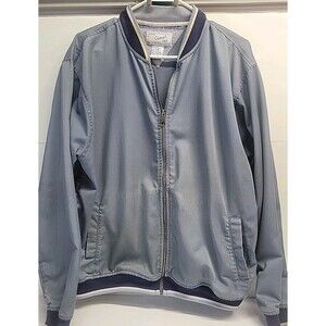 Vtg Haband Casual Joe Mens Blue Zip-Up Distressed Bomber Jacket Pockets Sz L